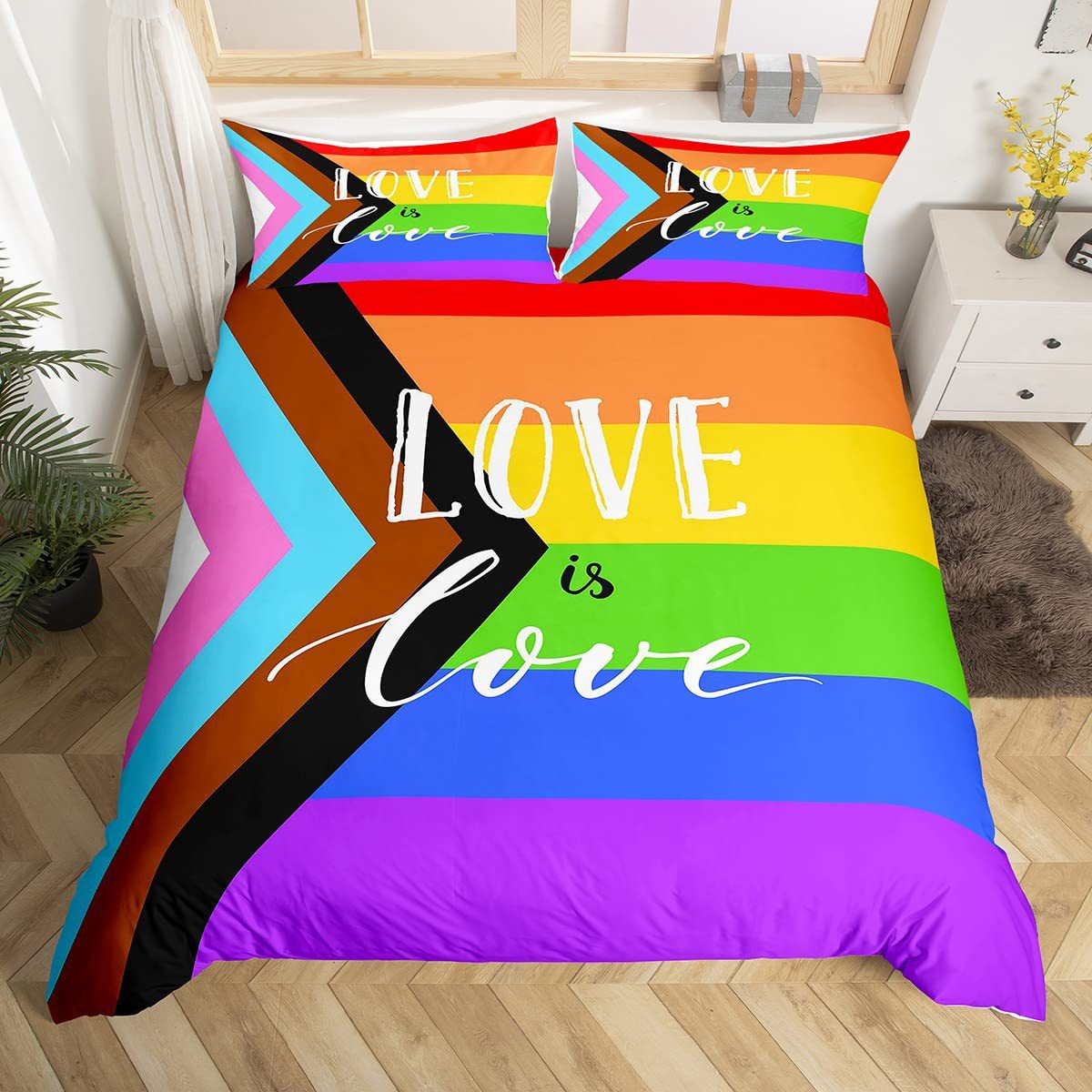 Rainbow Striped Print Down Quilt Cover Three-piece Set