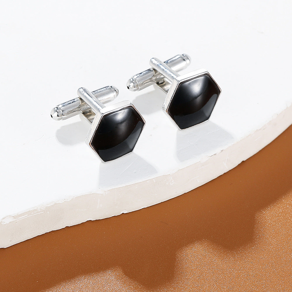 Geometric Hexagon Black Cufflinks Shirt Versatile Cufflink
