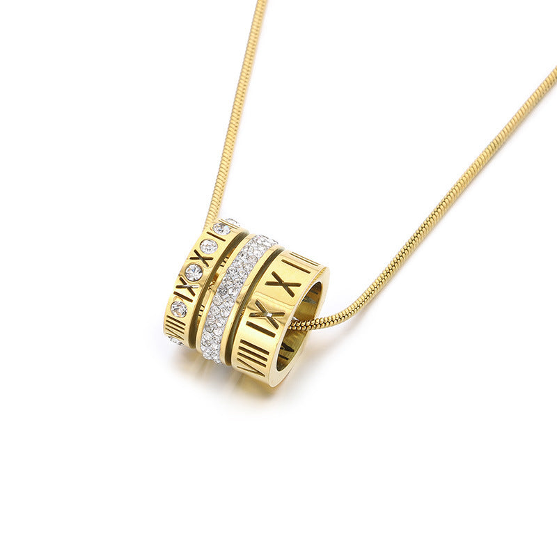 Multi-ring Combination Roman Letter Shell Stainless Steel Necklace