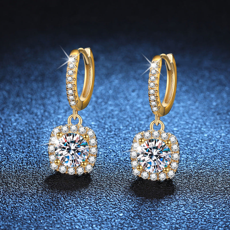 14K Classic Square Bag 925 Silver Moissanite Stud Earrings For Women