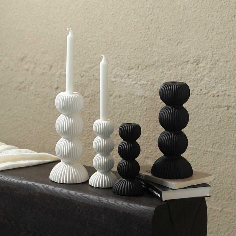Ornements de bougeoirs en céramique modernes, simples, noirs et blancs