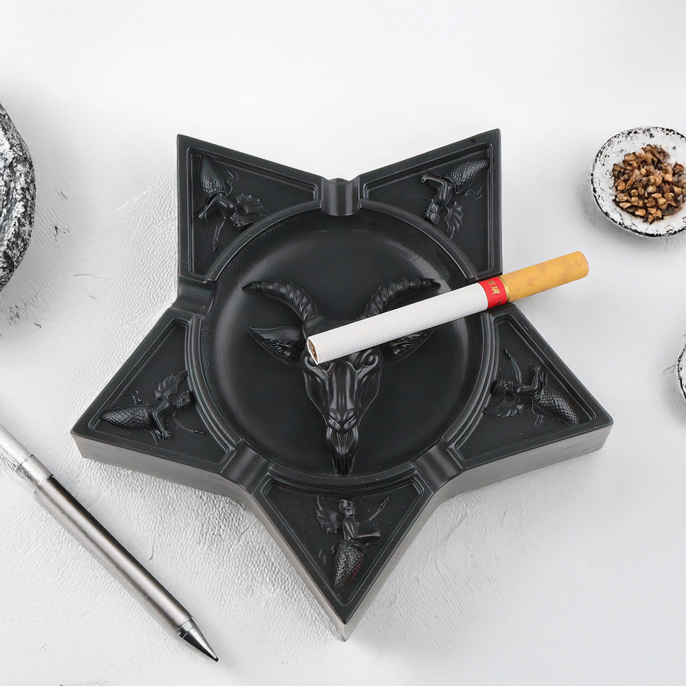 Gothic Pentagram Black Goat Head Demon Ashtray