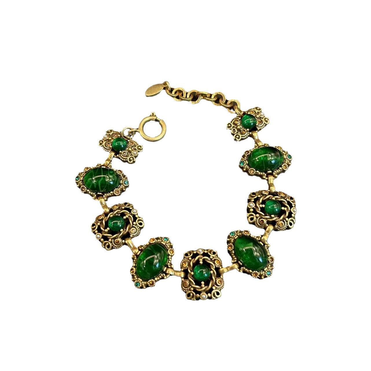 Glass Hollow Jeweled Necklace Bracelet Earring Set