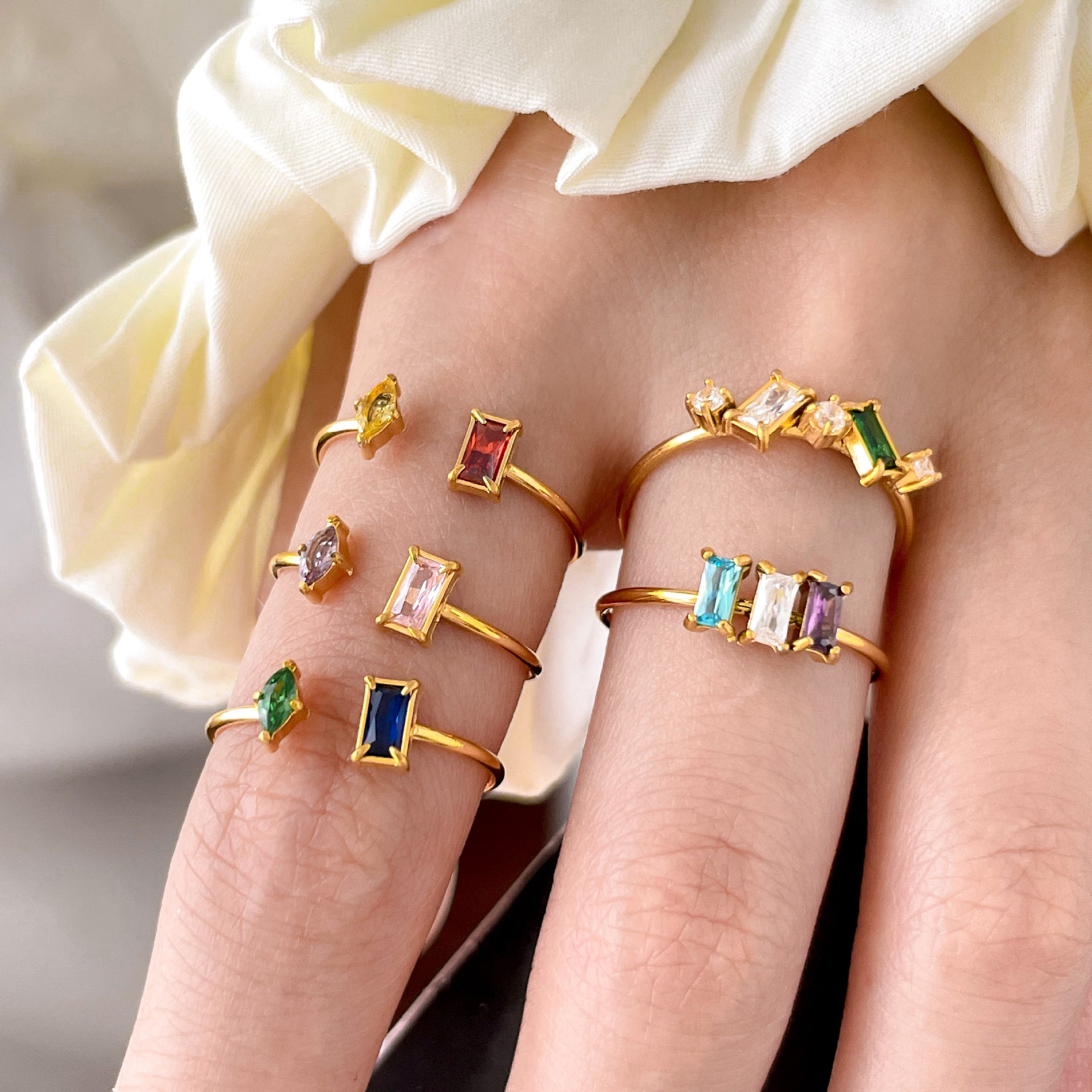 Titanium Steel Colorful Zircon Plated 18K Ring