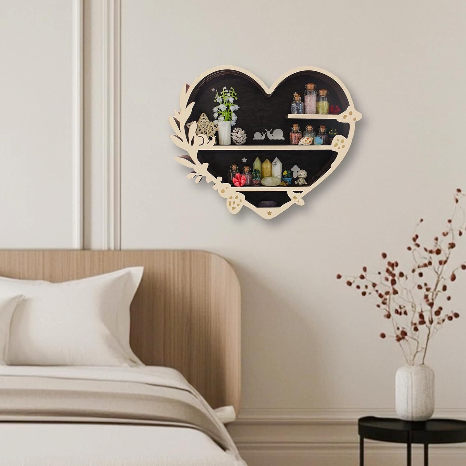 Heart-shaped Mushroom Display Rack Storage Wooden Craftwork Wall Decorations