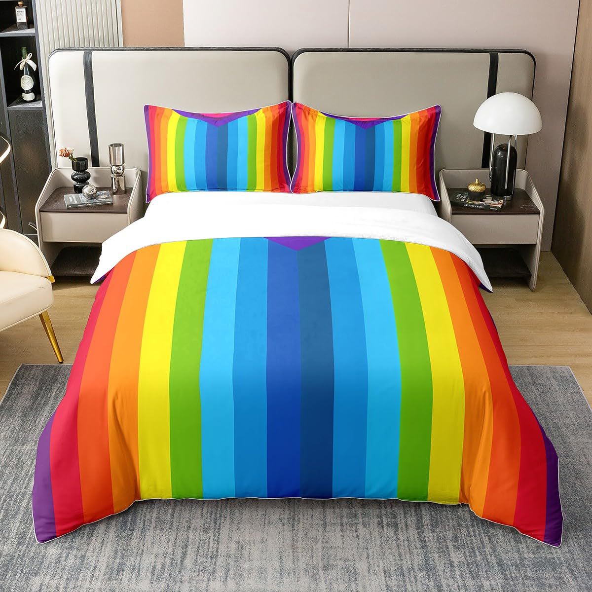 Rainbow Striped Print Down Quilt Cover Three-piece Set