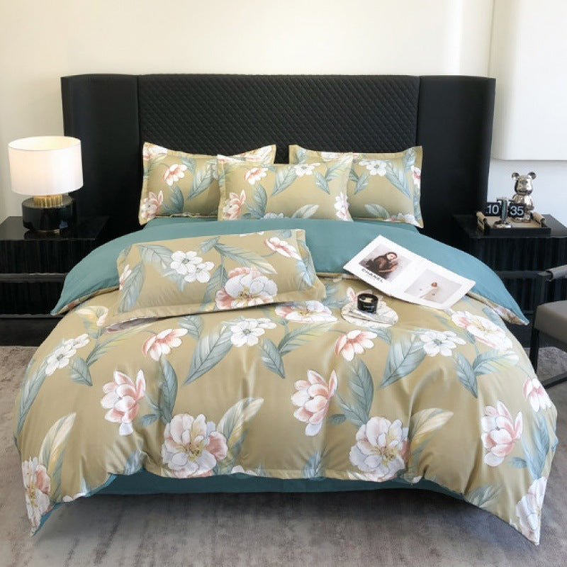 Flower Brushed Thickened Quilt Cover 4-piece Kit