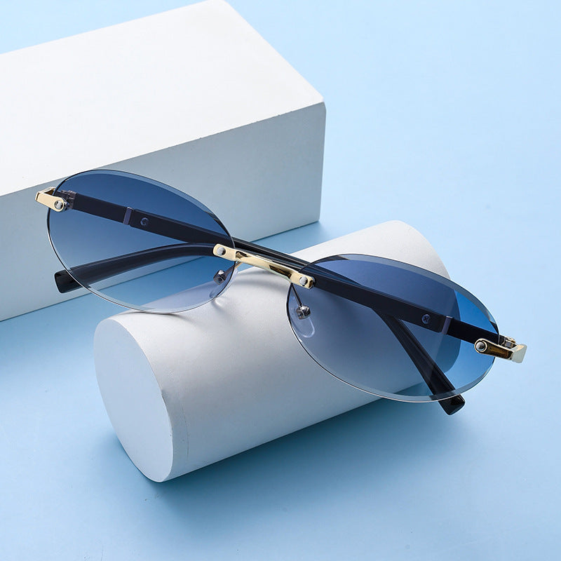 Trimming Oval Frame Sunglasses Frameless Hot Girl Sunglasses