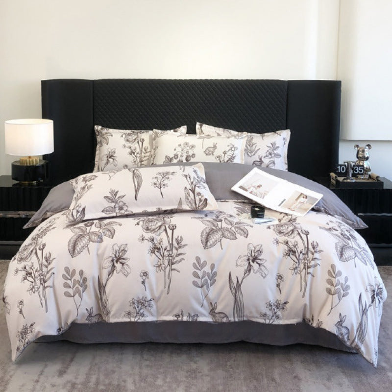 Flower Brushed Thickened Quilt Cover 4-piece Kit