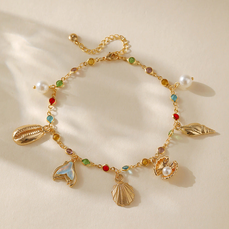 Chaîne de cheville bohème plaquée or véritable 18 carats