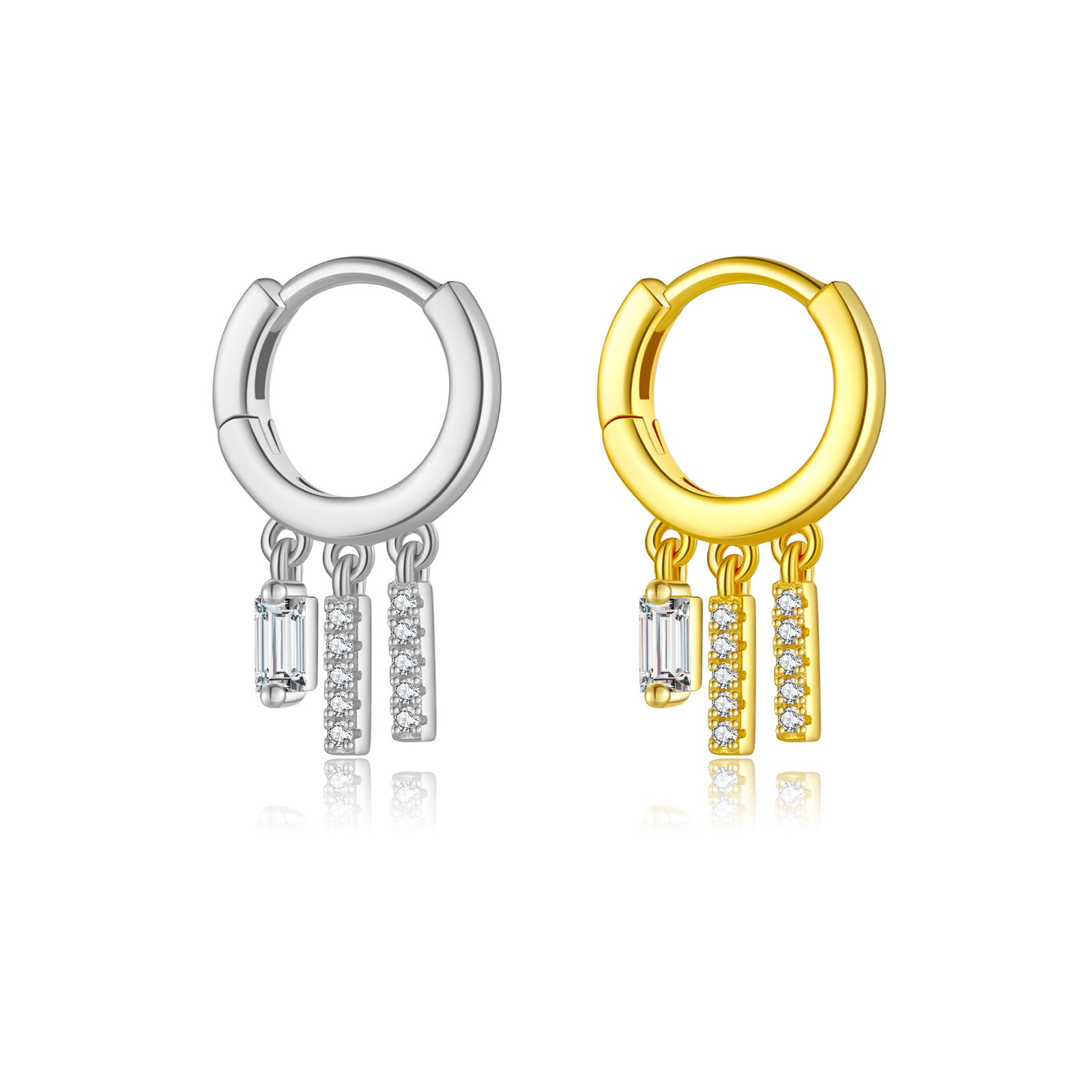S925 Pure Square Zircon Pendant Ear Ring-shaped Earrings For Women