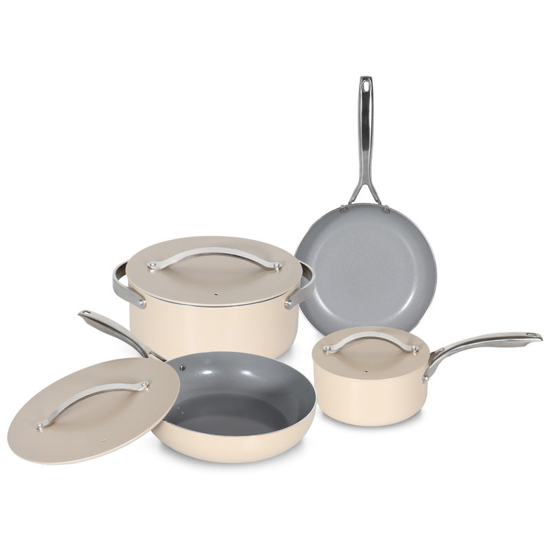 Aluminum Ceramic Wok Frying Pan Milk Pot Holiday Gift Suit