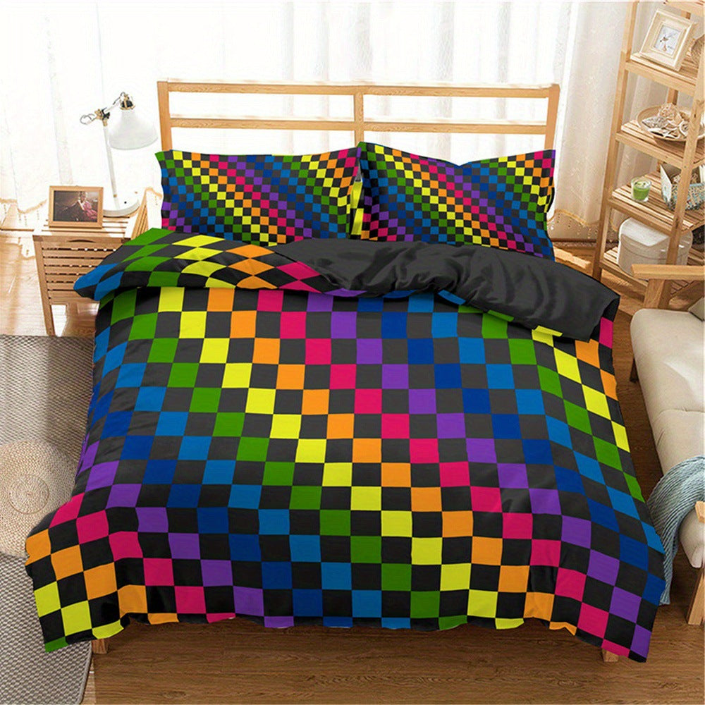 Rainbow Striped Print Down Quilt Cover Three-piece Set