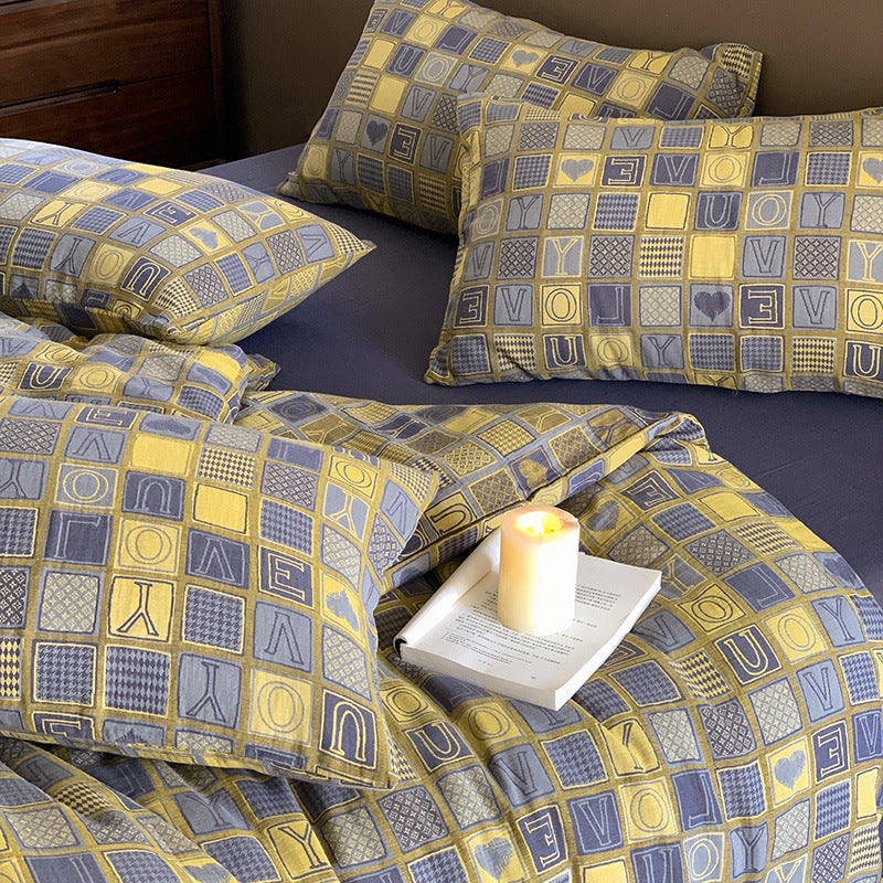 Pastoral Floral Yarn-dyed Cotton Double-layer Gauze Four-piece Set