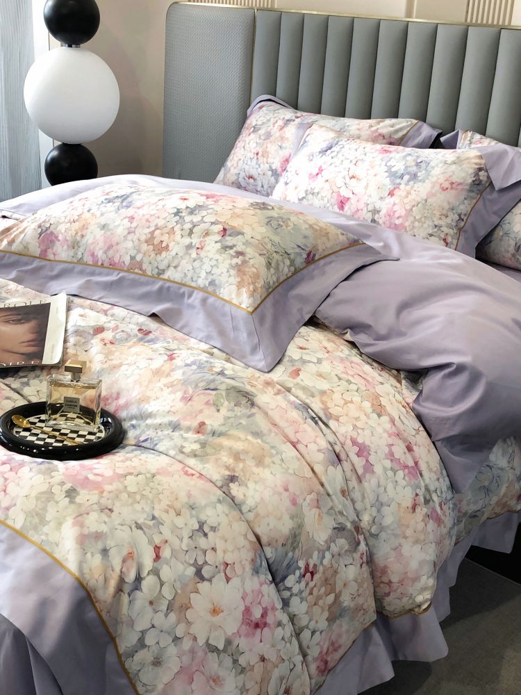 Long-staple Cotton Four-piece Set Country Style Flower Digital
