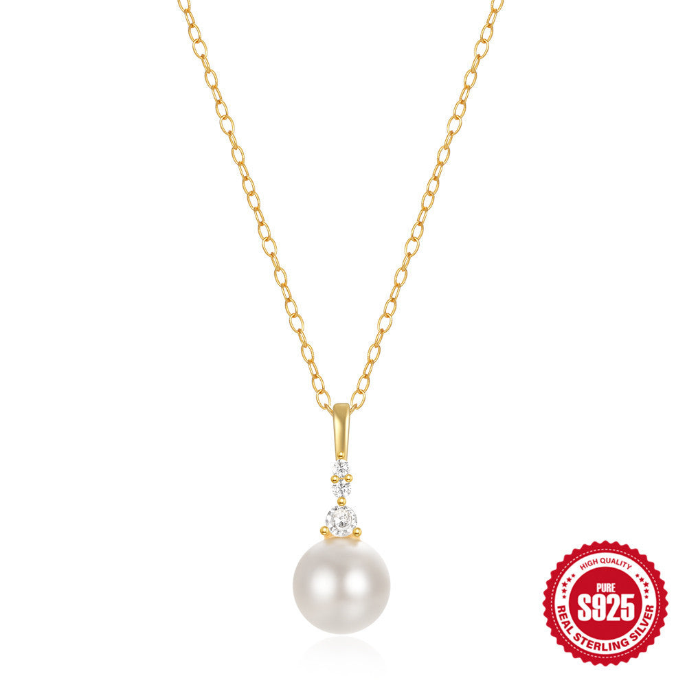 S925 Sterling Silver Pearl Diamond Twin Temperament Clavicle Chain