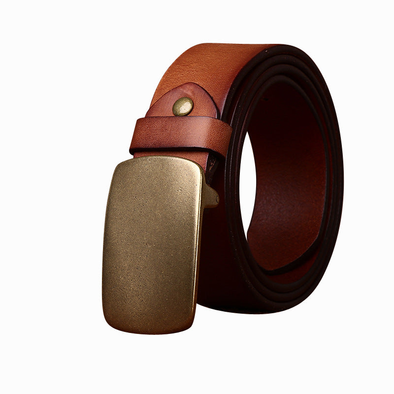 Wide Top Layer Smooth Buckle Retro Frosted Belt