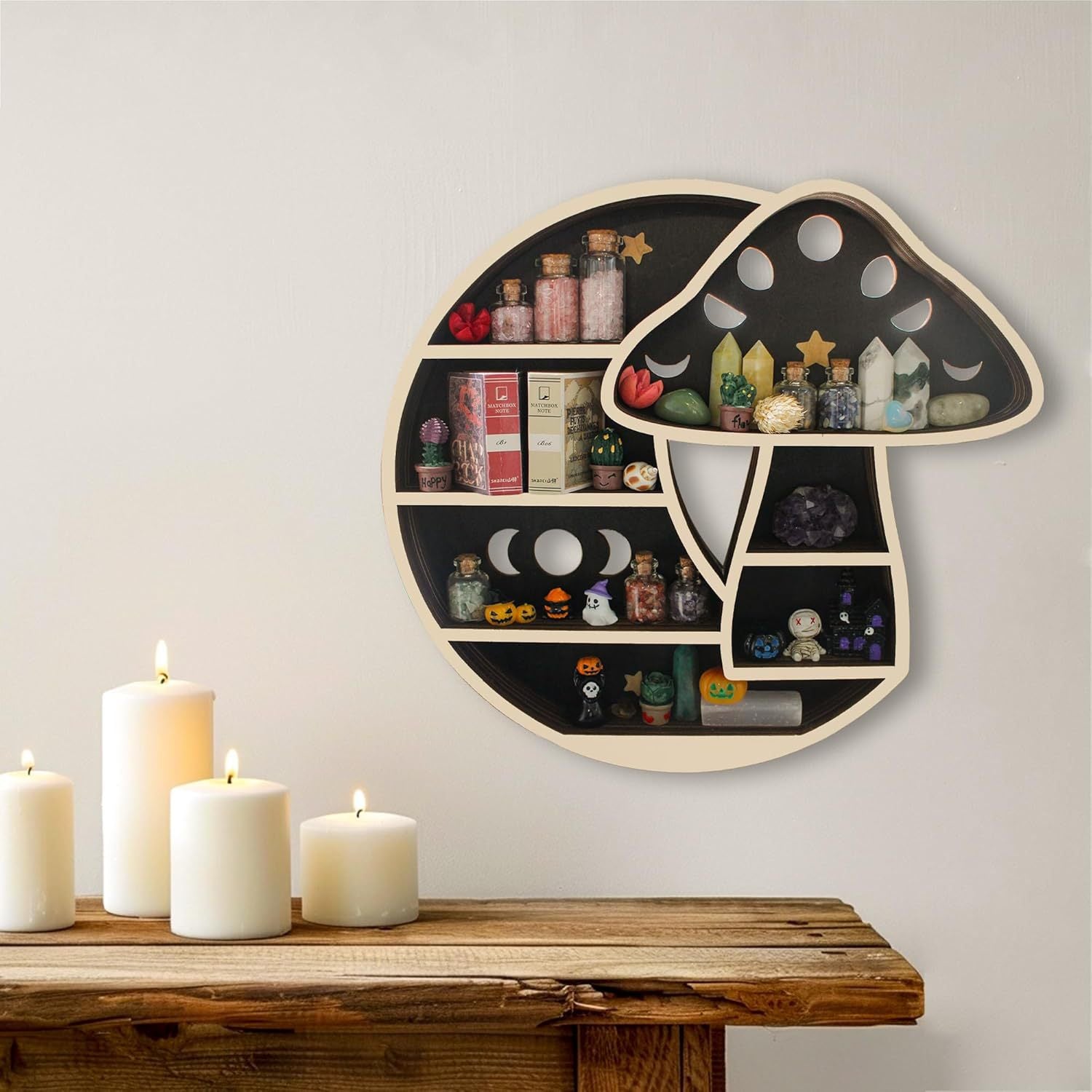 Heart-shaped Mushroom Display Rack Storage Wooden Craftwork Wall Decorations