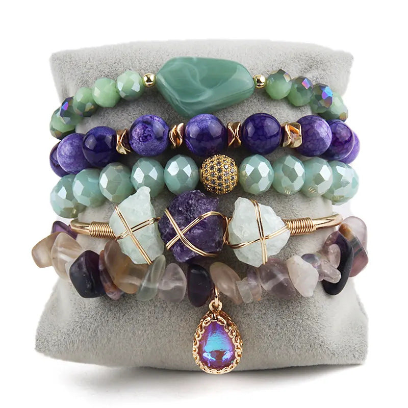 Natural Stone Glass Mixed Gravel Bracelet
