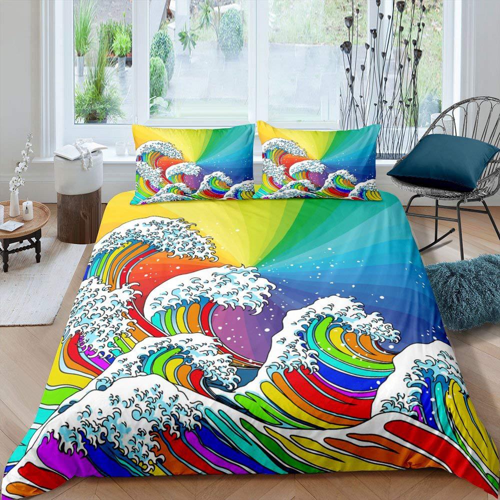 Rainbow Striped Print Down Quilt Cover Three-piece Set