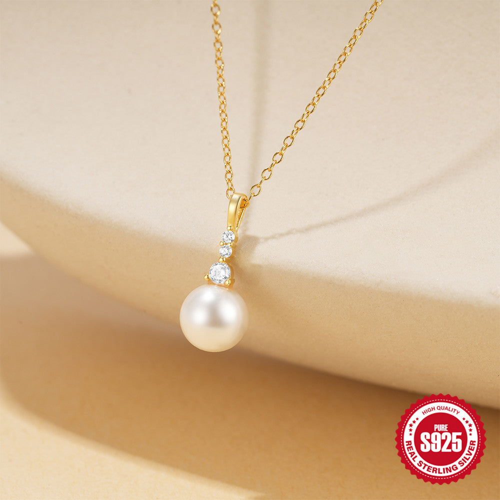 S925 Sterling Silver Pearl Diamond Twin Temperament Clavicle Chain