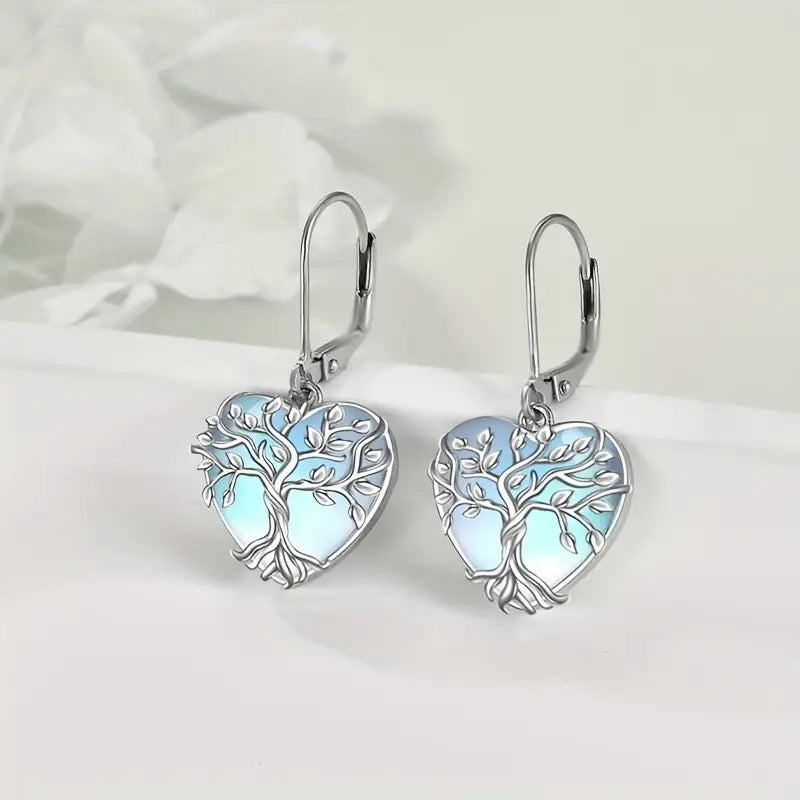 S925 Sterling Silver Moonstone Tree Of Life Earrings For Women