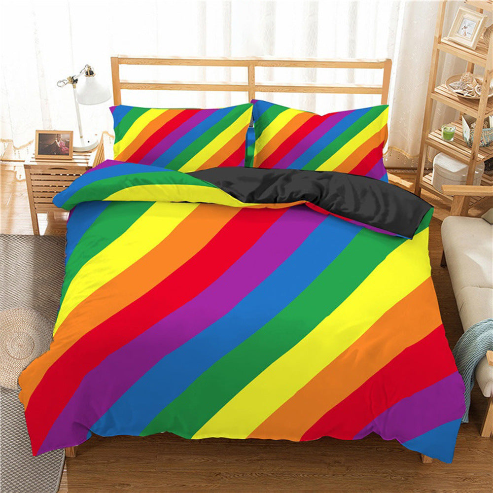 Rainbow Striped Print Down Quilt Cover Three-piece Set