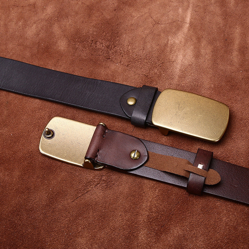Wide Top Layer Smooth Buckle Retro Frosted Belt