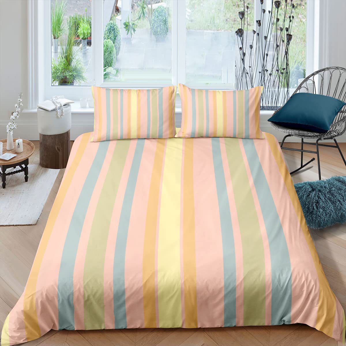 Rainbow Striped Print Down Quilt Cover Three-piece Set