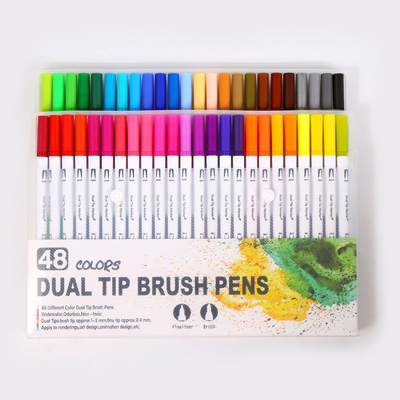 Double-headed Mark Watercolor Pens Set Color Hook Line Painting Soft-headed Pen