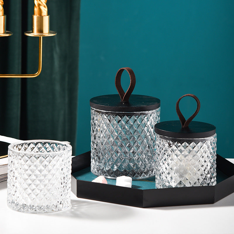Embossed Glass Storage Box Beauty Egg Cotton Swab Storage Jar