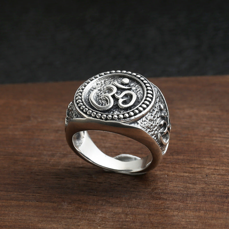 S925 Sterling Silver Ring Vintage Old Sanskrit Closed