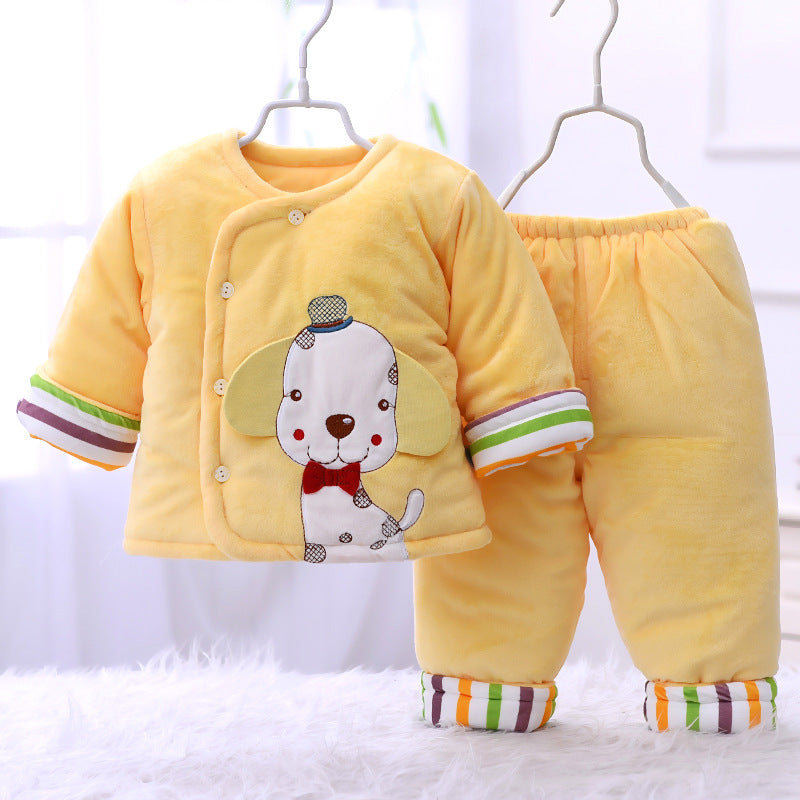 Manteau bébé en coton rembourré Hiver épais veste en coton suédé matelassée Deux vêtements d'hiver pour nouveau-nés