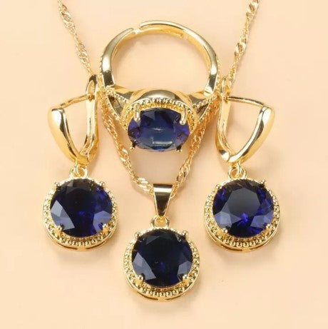New Earrings Ring Necklace Three-piece Jewelry Set Round Zircon