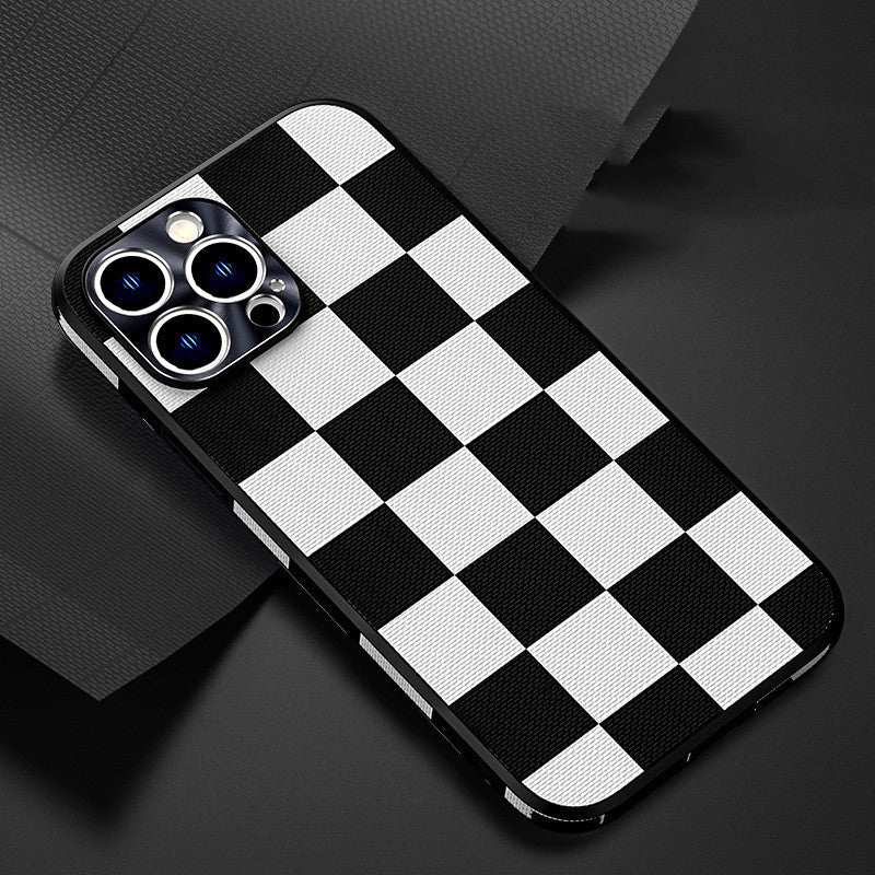 Plaid Side Stick Leather Phone Case