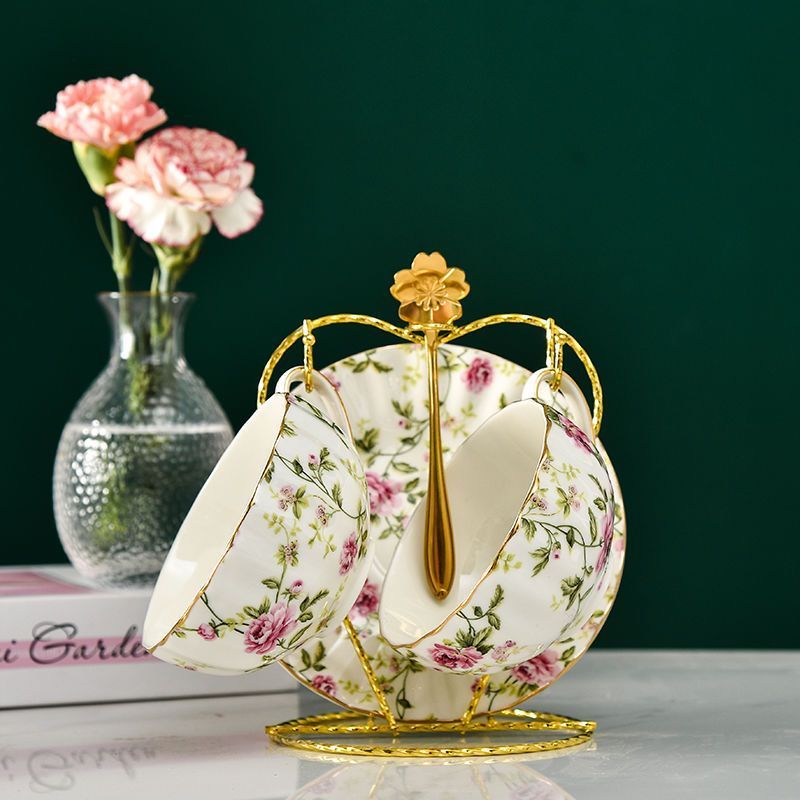 Ceramic Flower Tea Cup Coffee Suit Household Watchband Spoon