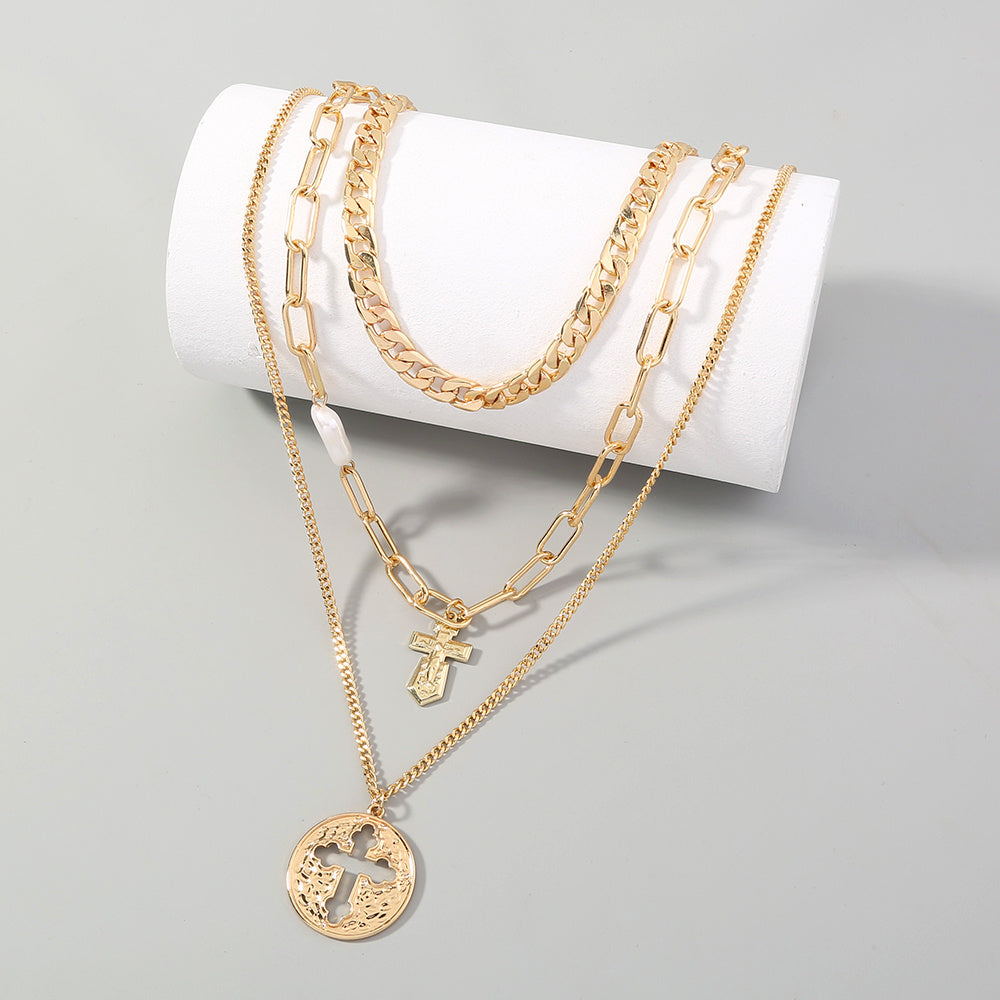 European and American lattice chain multi-element cross necklace can be detached and layered to wear creative design trendy necklace