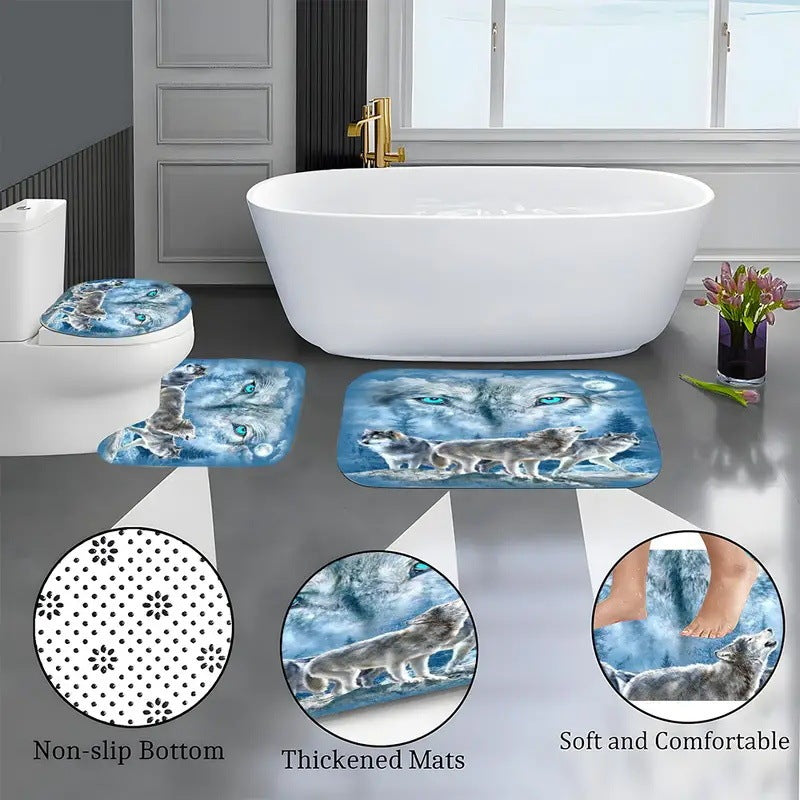 Line Winder Bathroom Polyester Shower Curtain Waterproof Peep-proof Partition Curtain Four-piece Set