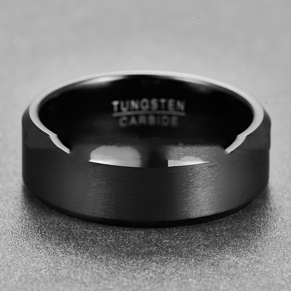 Men's Fashion Black Frosted Bevel Ring