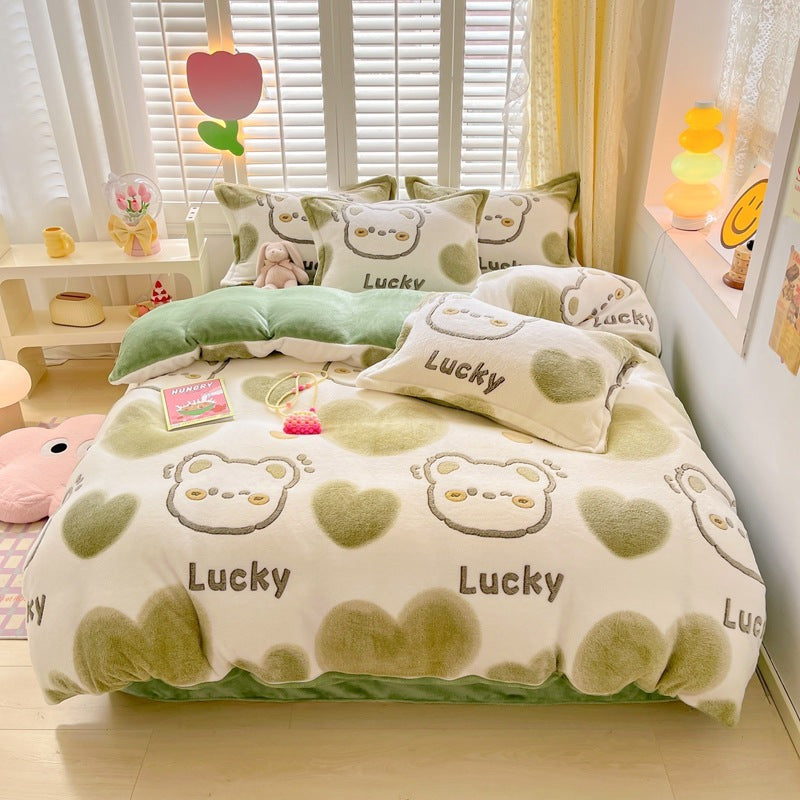 Winter Thickened Fleece Four-piece Set