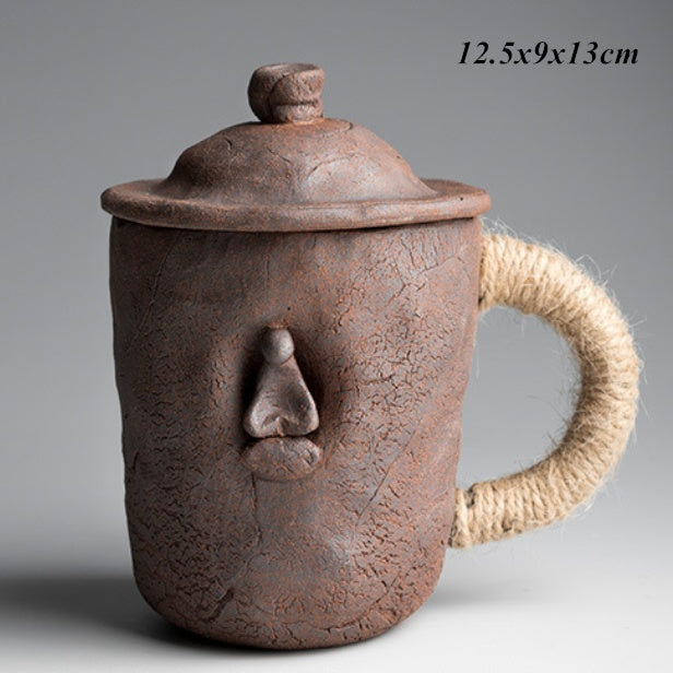 Thick Ceramic Mug With Lid Spoon Ceramic Office Cup Large-capacity Japanese Coffee Cup