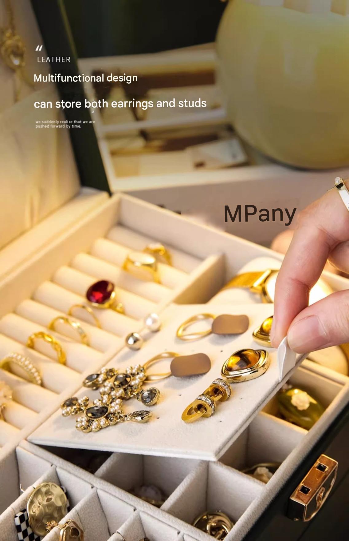 Large Capacity Jewelry Box Leather Three-Tier Drawer Accessories Storage Box Gold Jewelry Necklace Earring Bracelet Storage Box