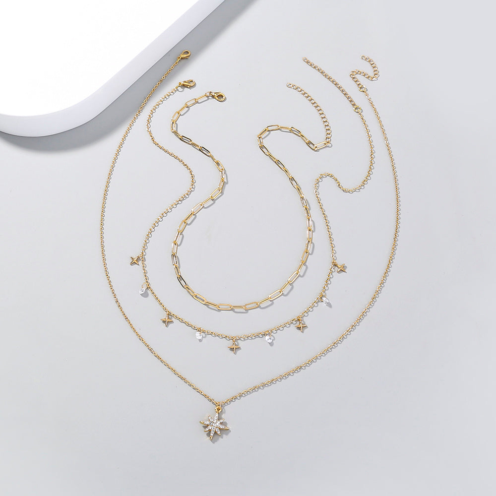 Individual Zircon Hexagram multi-layer necklace