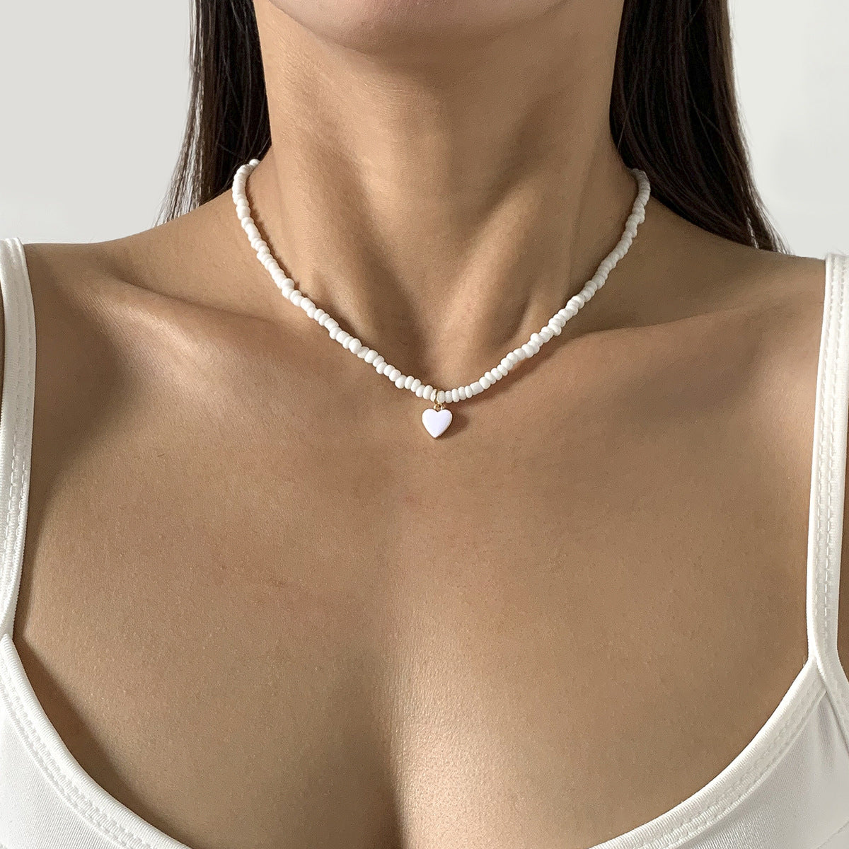 Stackable Wear Sweet Cool Wind Dripping Oil Heart-shaped Pendant Clavicle Necklace