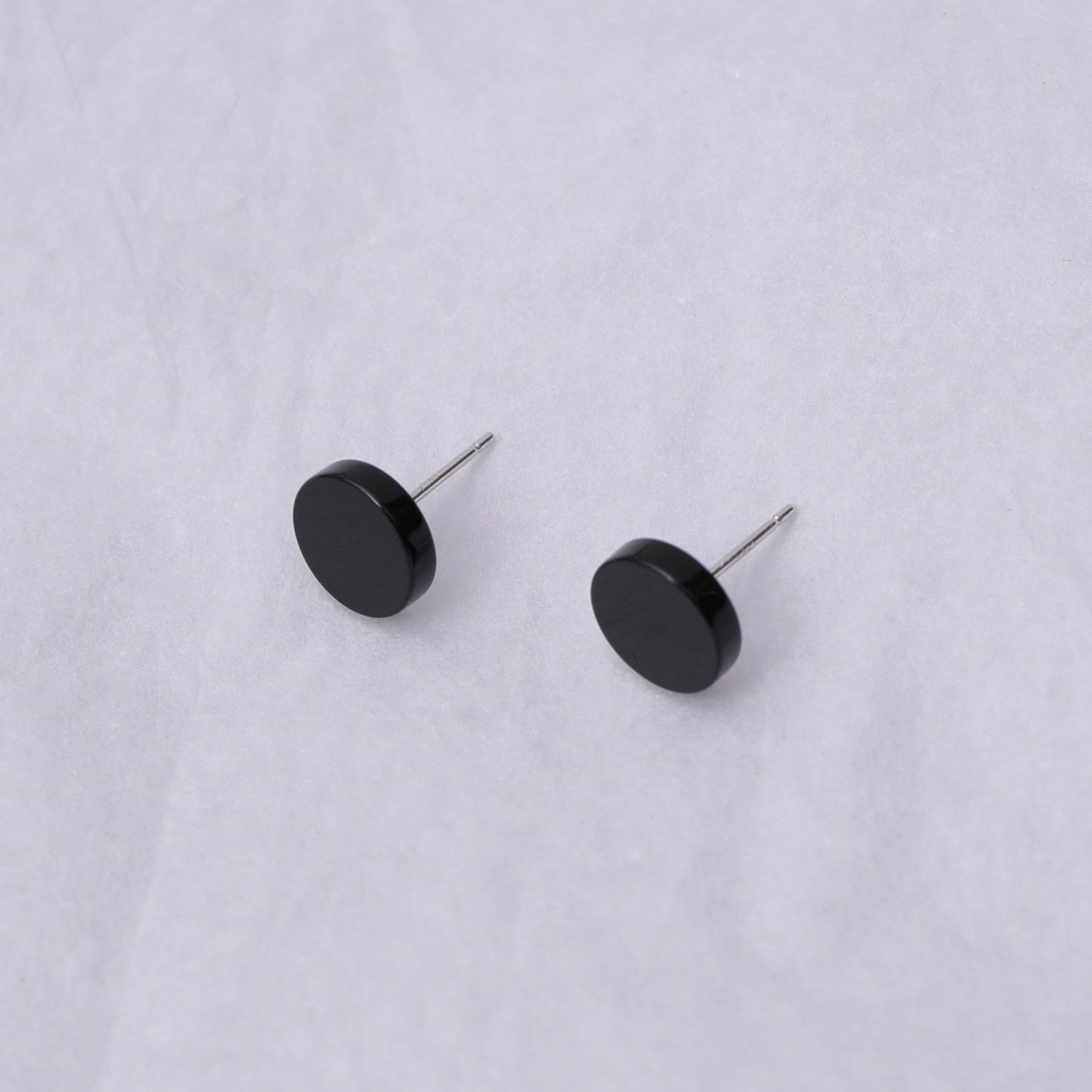 Cross-border Round Stud Earrings Glossy Black For Men