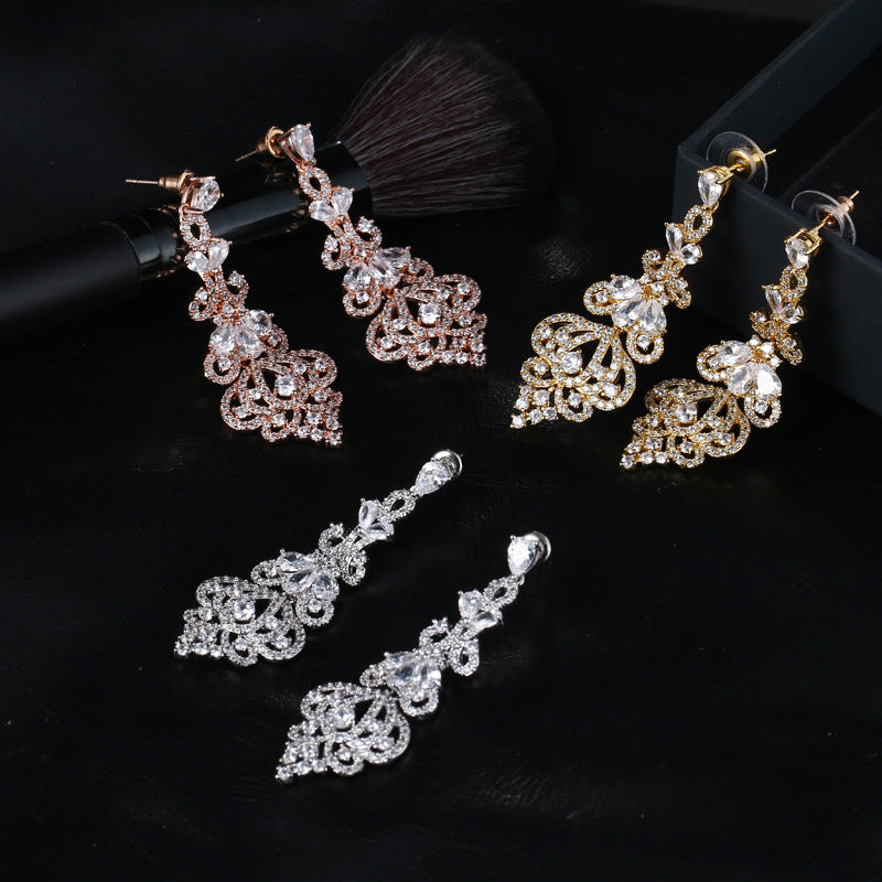 Exaggerated Temperament Long Zircon Earrings For Women