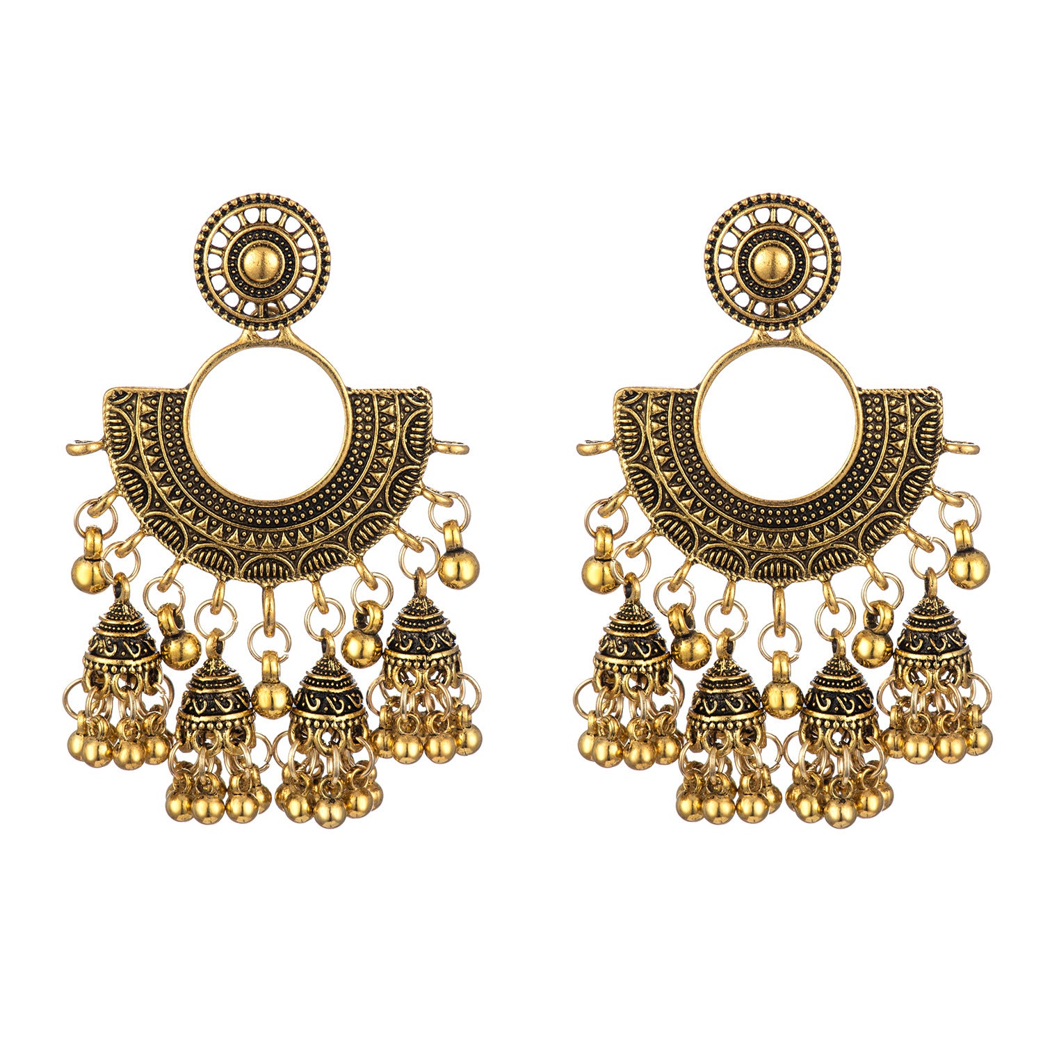 Fan-shaped Retro Ethnic Style Earrings Tassel Hollow