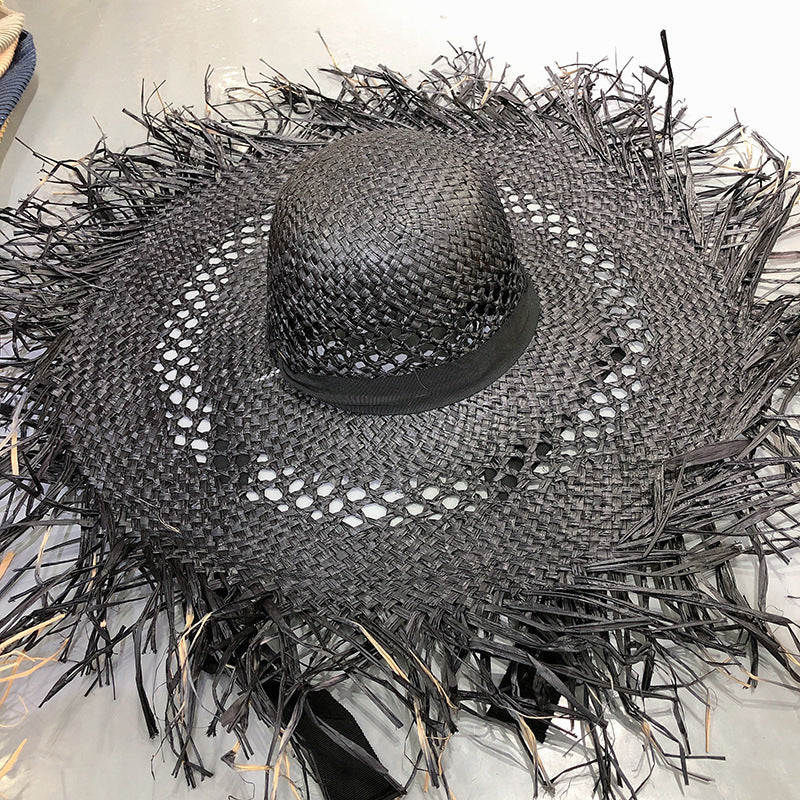 Tassel Big Brim Raffia Hat Colorful Sunshade