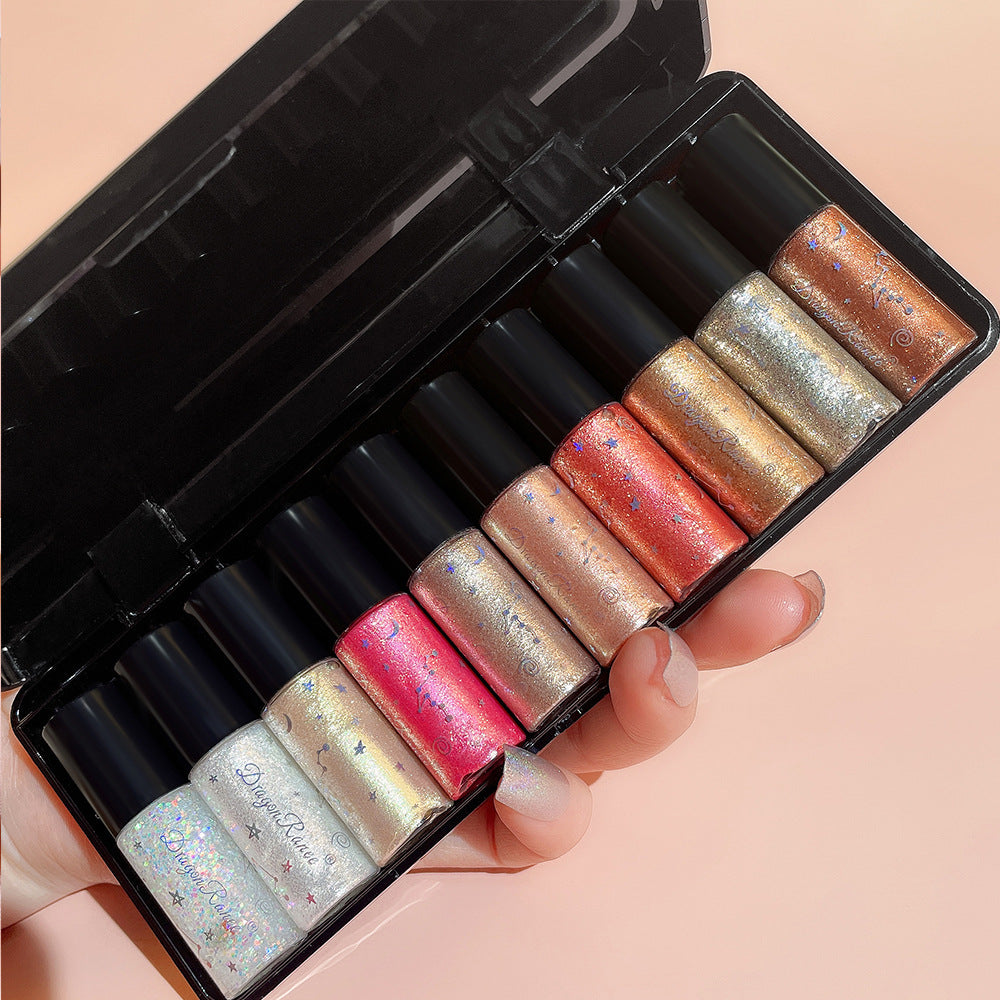 Makeup 10pcs Liquid Eyeliner Set Shiny Silkworm High Gloss