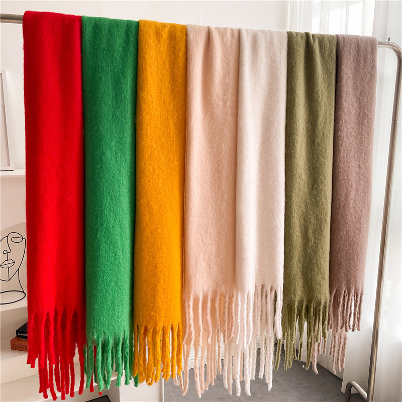 Versatile Winter Thermal Scarf With Extended Tassels